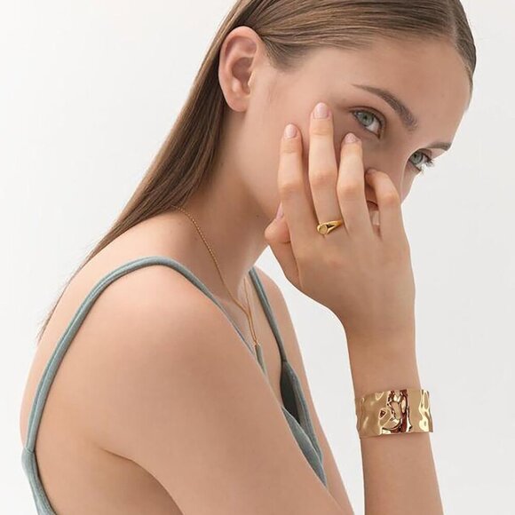 Hammered Chunky Cuff Bracelet Women Vintage Boho Wide Bangle Gold Silver - Picture 8 of 8